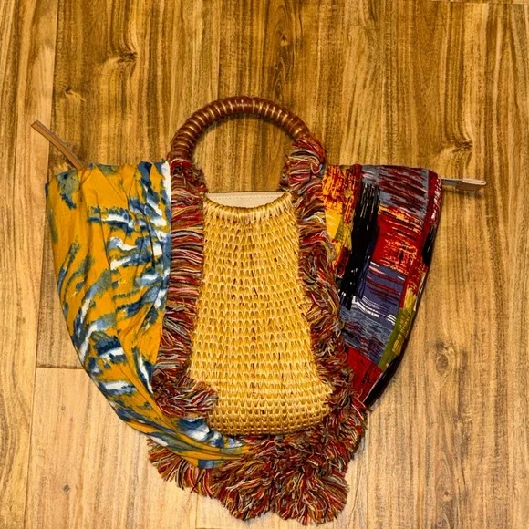 Sam Edelman women’s purse hand bag Adira straw tote Aztec multi fabric boho - Picture 1 of 9